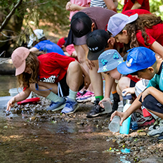 Students releasing Atlantic salmon fry